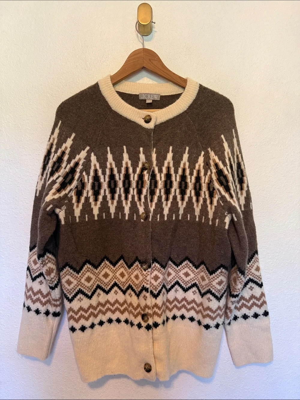 Perfect J.Crew Fair Isle Cardigan in Heather Fawn Muslin Alpaca/Wool Sweater